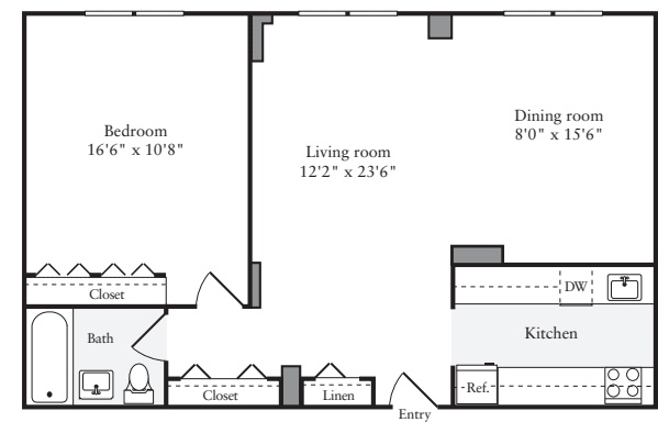 1 Bedroom L - Floors 2-4 floorplan