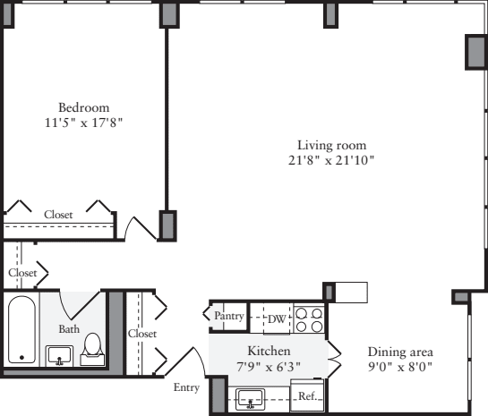 1 Bedroom H floorplan
