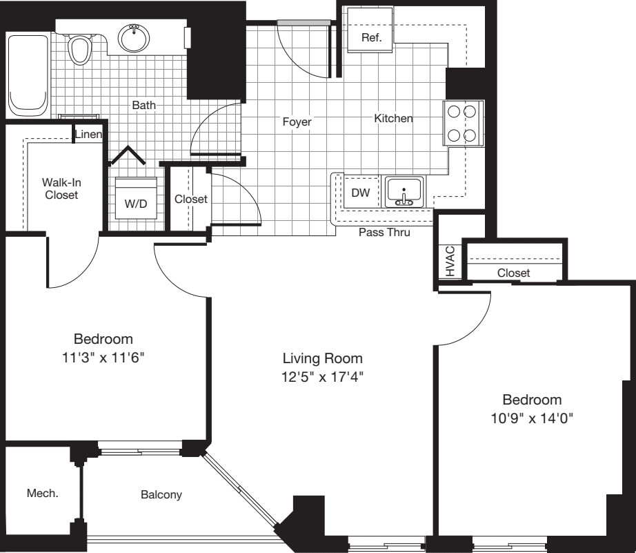 2 Bedrooms V floorplan