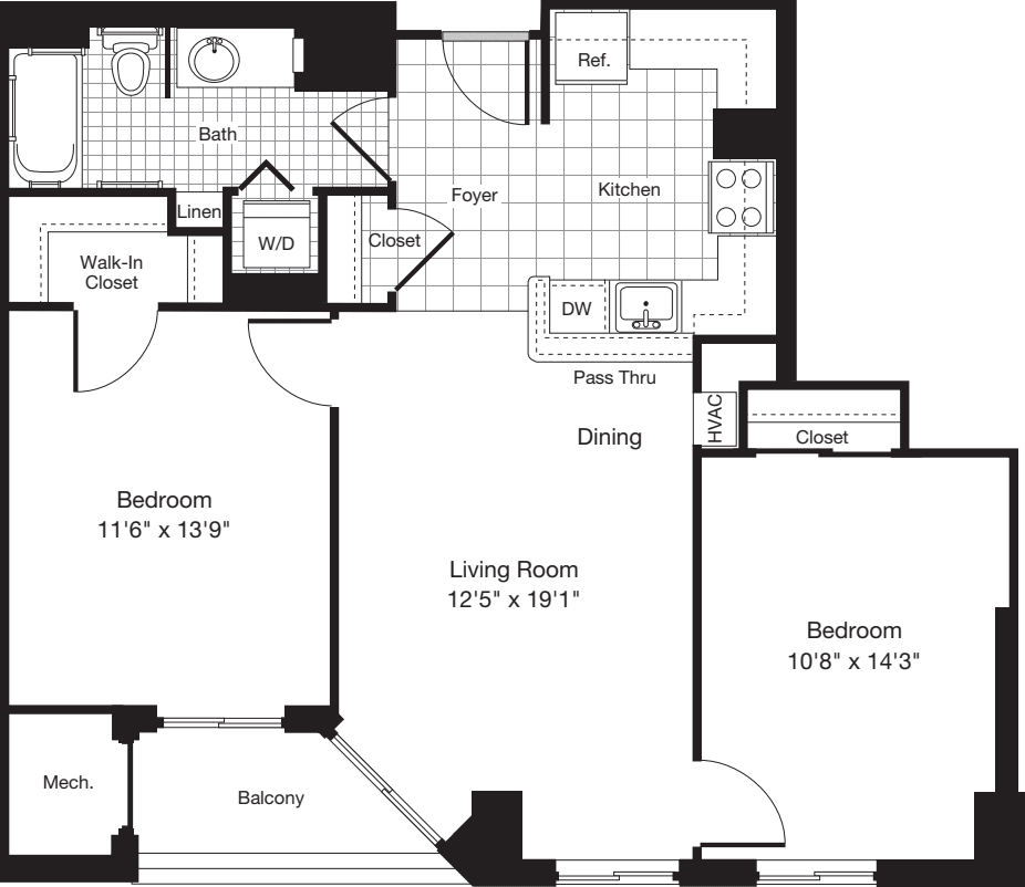 2 Bedrooms W floorplan
