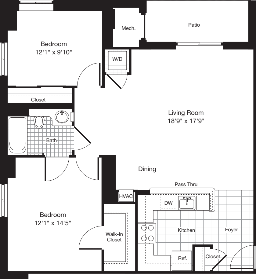 2 Bedrooms X floorplan