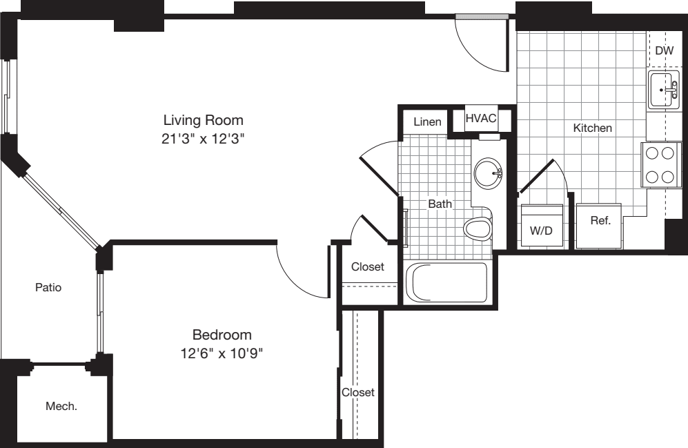 1 Bedroom G floorplan