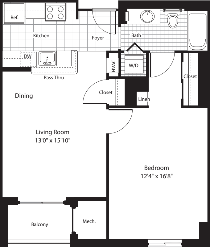 1 Bedroom L floorplan