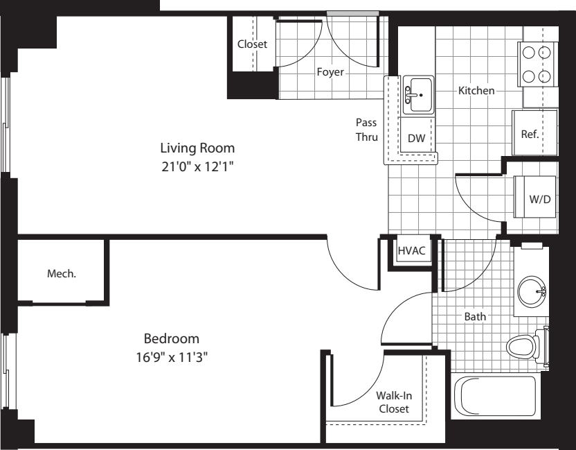 1 Bedroom M floorplan
