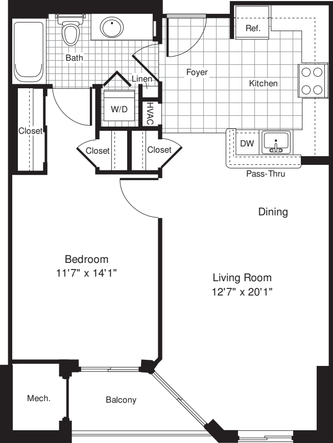 1 Bedroom O floorplan