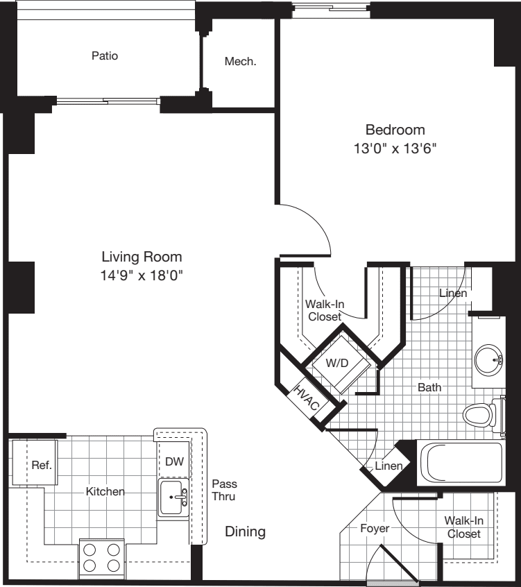 1 Bedroom W floorplan