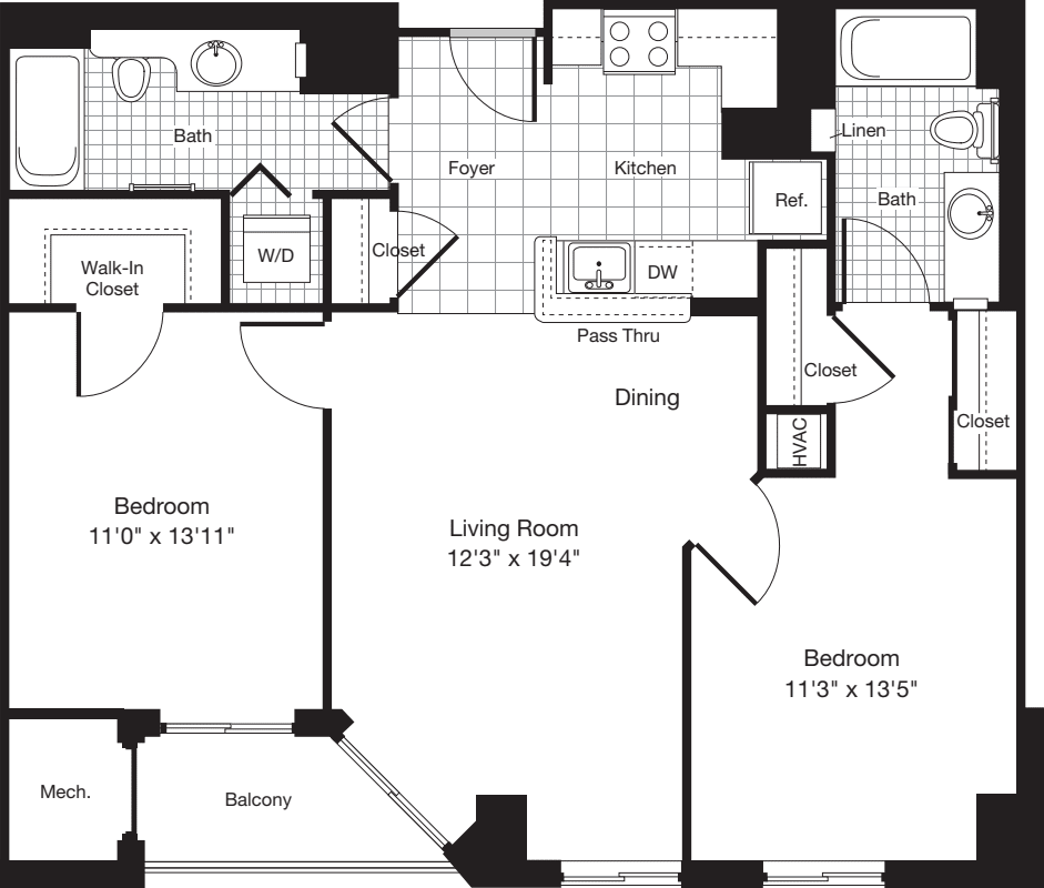 2 Bedrooms J floorplan
