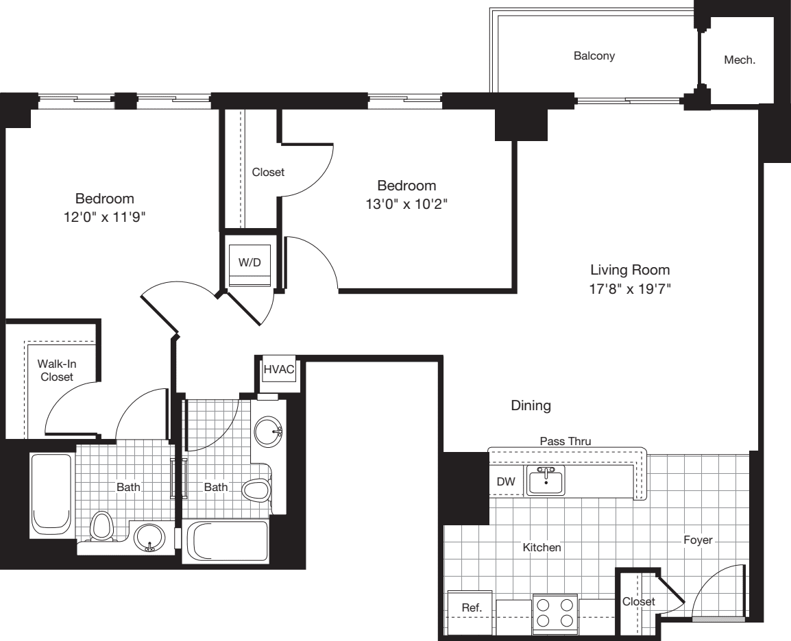 2 Bedrooms N floorplan