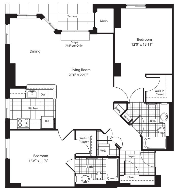2 Bedrooms Q floorplan