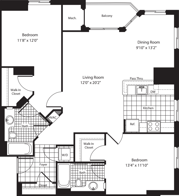 2 Bedrooms R floorplan