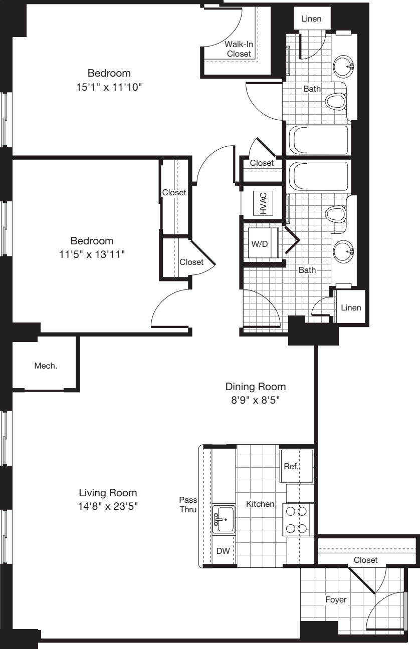2 Bedrooms T floorplan
