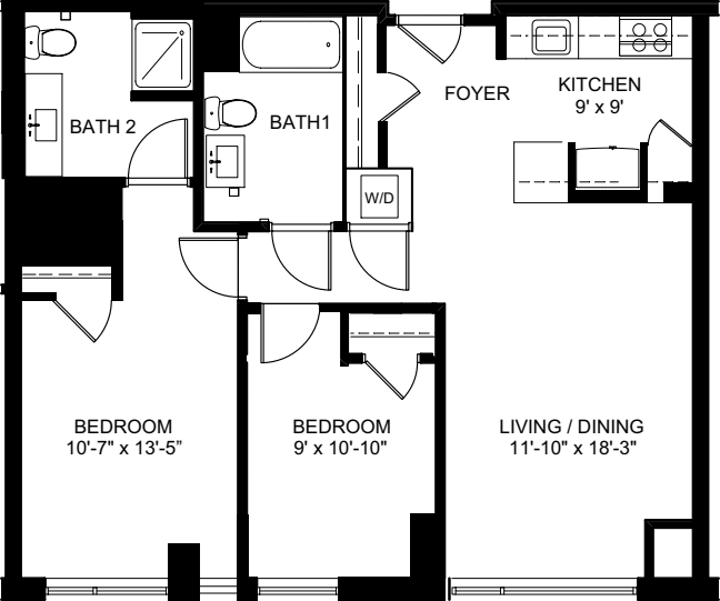 2 Bedrooms EE floorplan