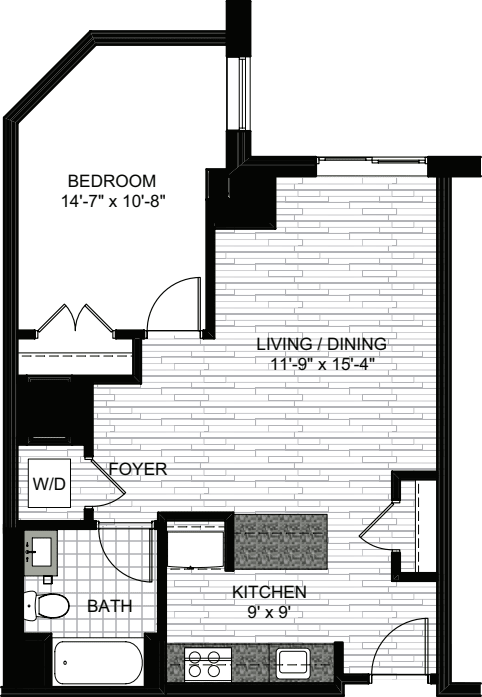 1 Bedroom J floorplan