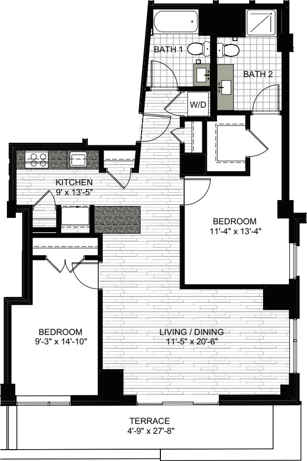 2 Bedrooms H floorplan