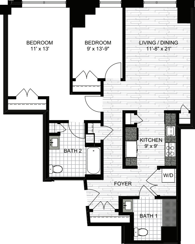 2 Bedrooms K floorplan
