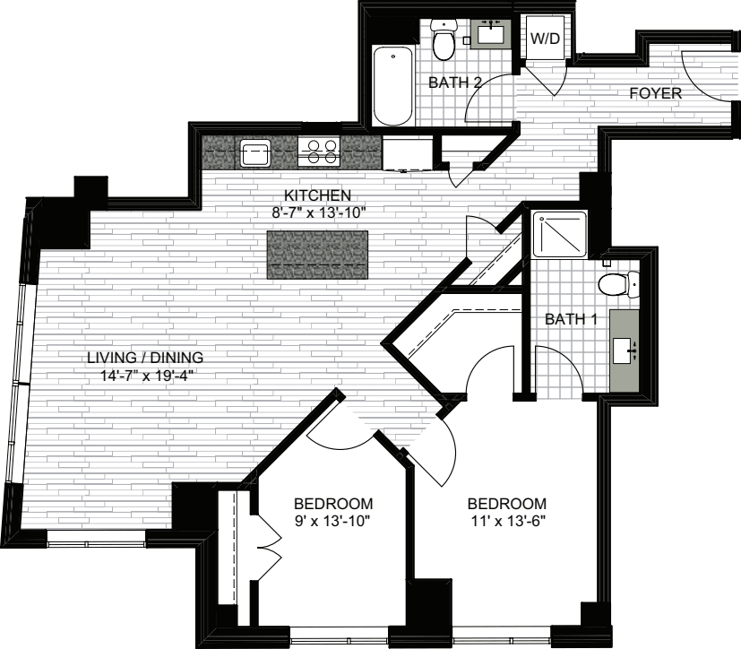 2 Bedrooms L