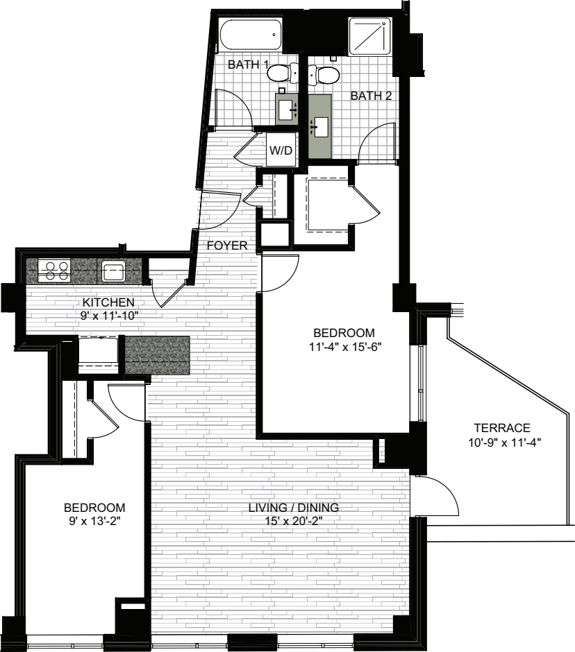 2 Bedrooms N floorplan