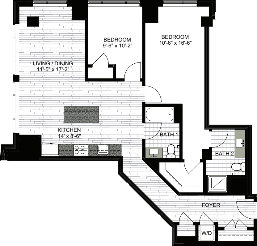 2 Bedrooms Q floorplan