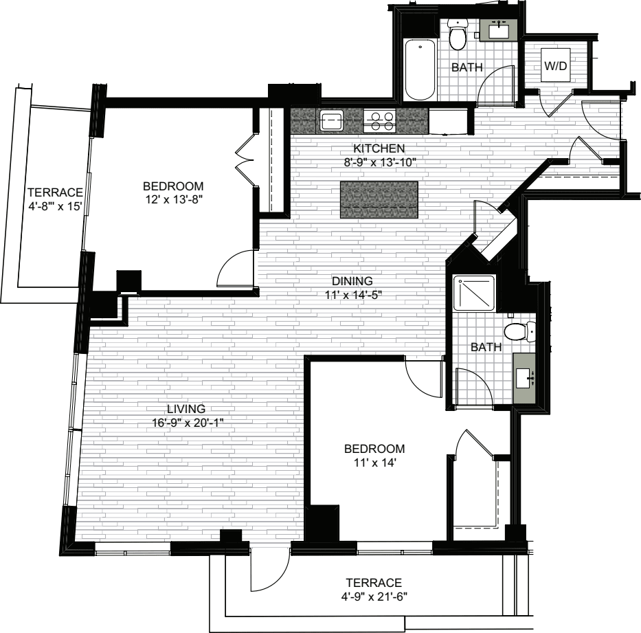 2 Bedrooms V floorplan