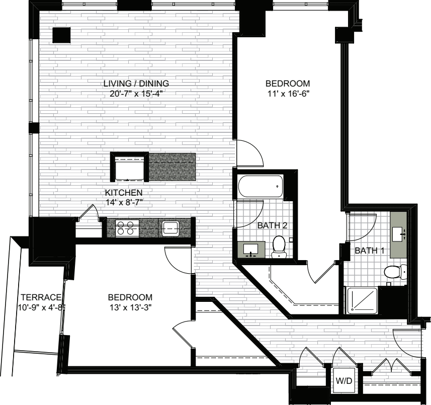 2 Bedrooms X floorplan