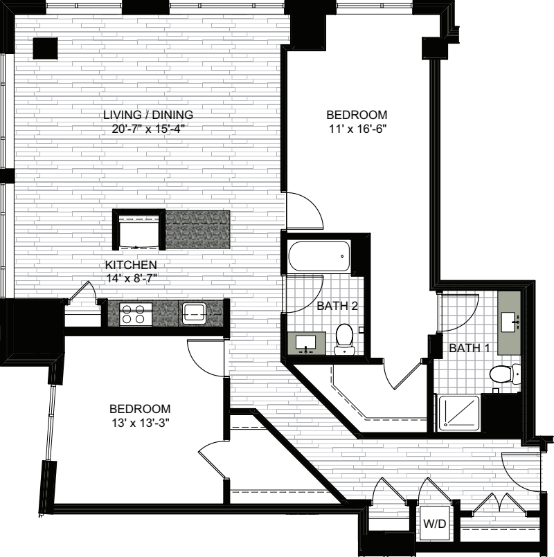 2 Bedrooms Y floorplan