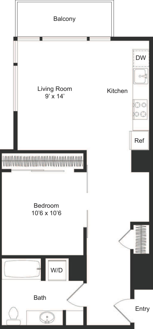One Bedroom C1 floorplan