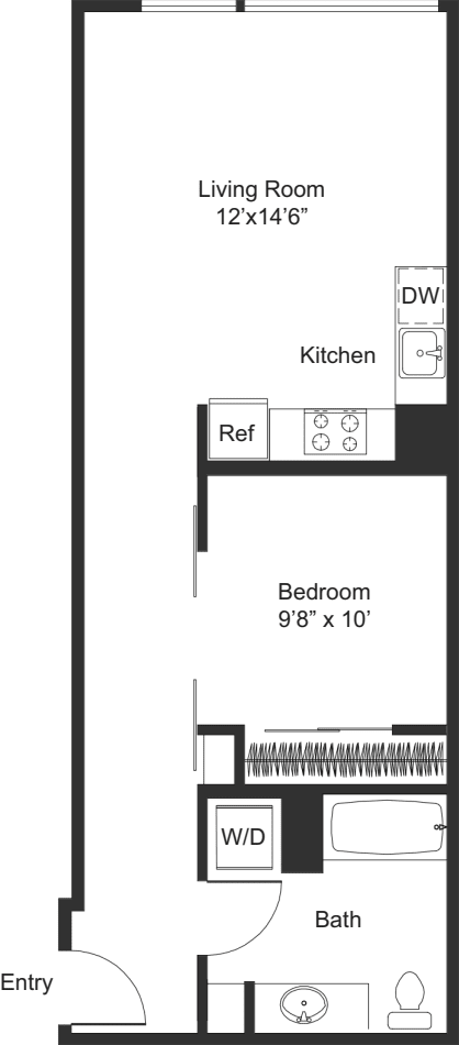 One Bedroom B1.2 floorplan