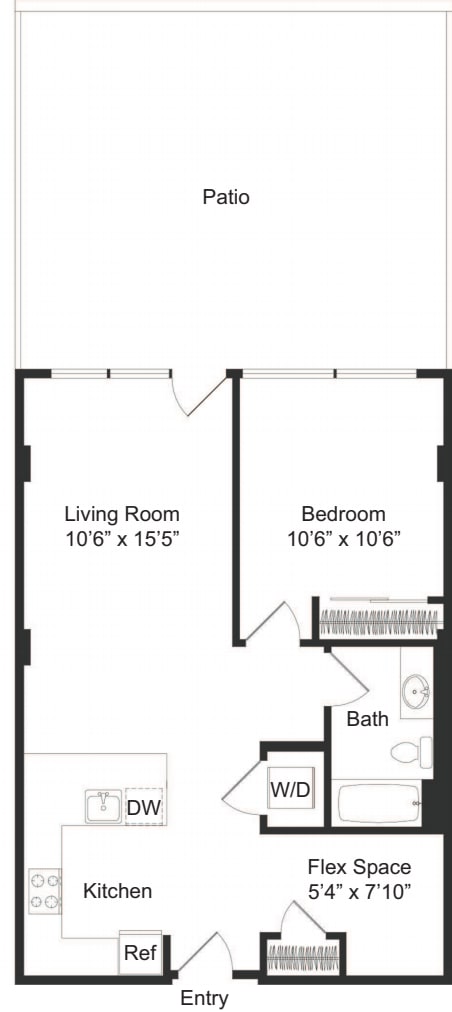 One Bedroom Flex E1 floorplan