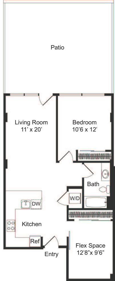 One Bedroom Large Flex E2 floorplan