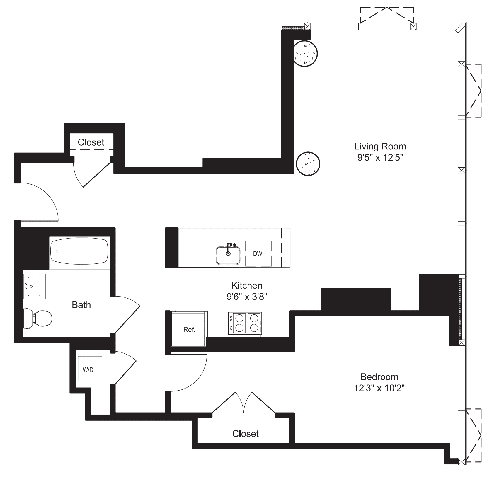 One Bedroom H 3-6 floorplan
