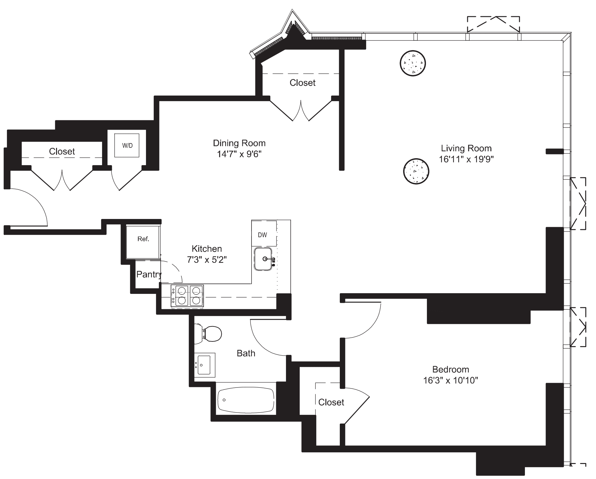 One Bedroom H 2 floorplan