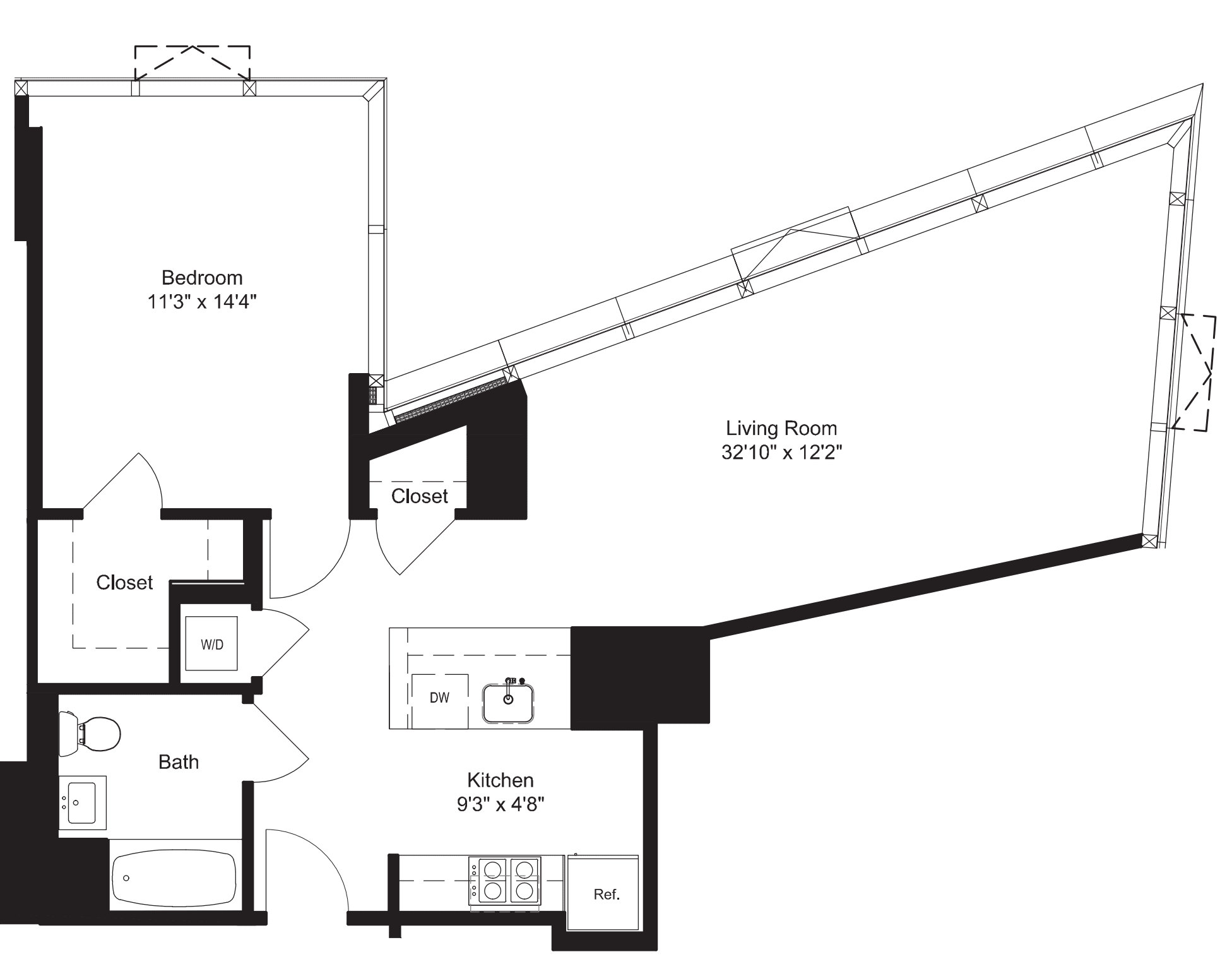 One Bedroom H 11-16 floorplan