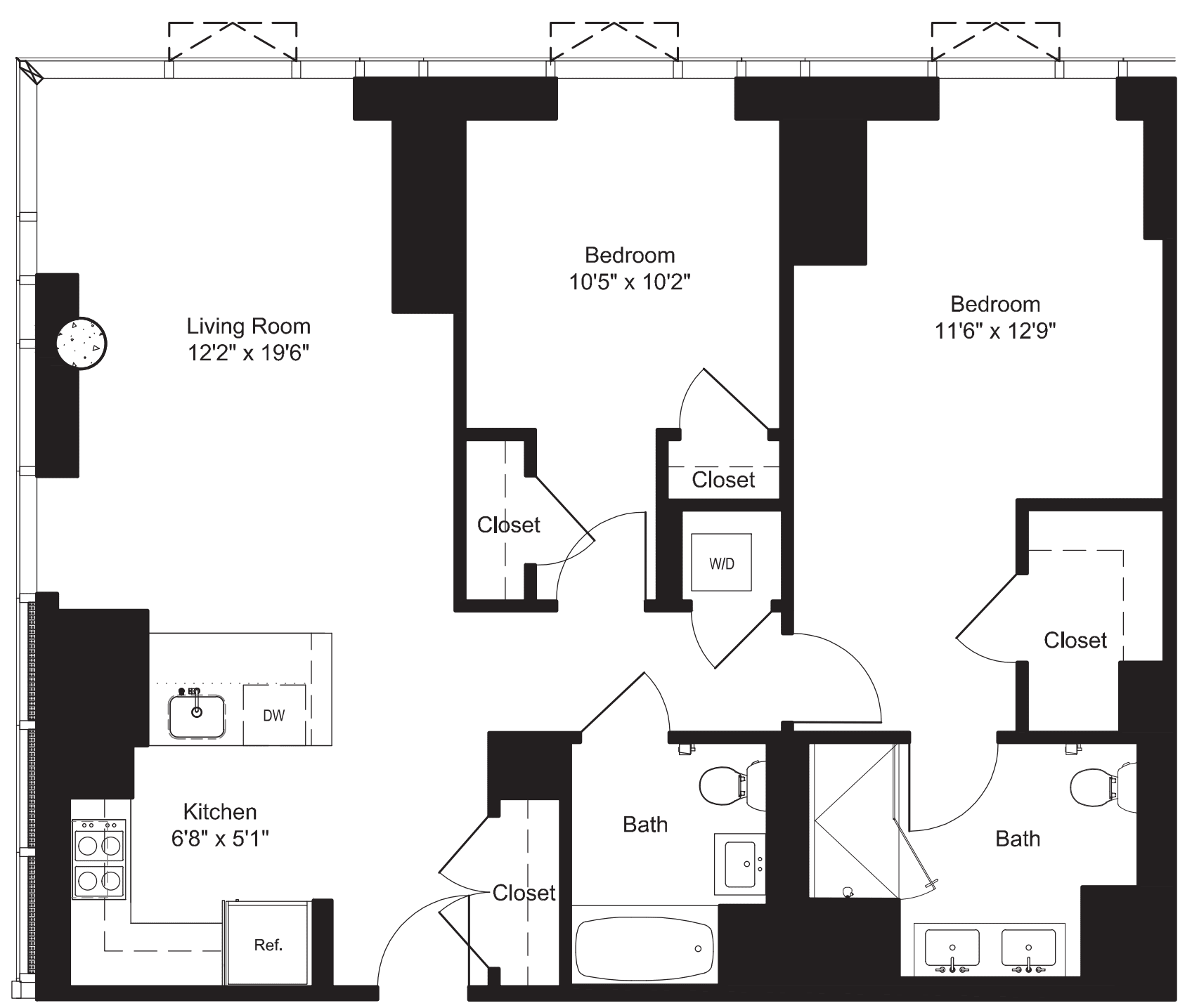Two Bedroom J 2, H 20, G 21-22 floorplan