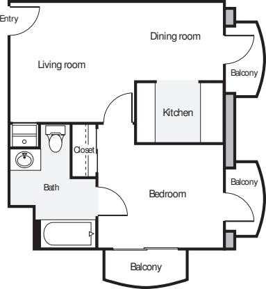 1 Bedroom V floorplan
