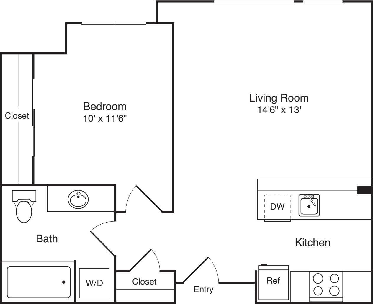 1 Bedroom B floorplan