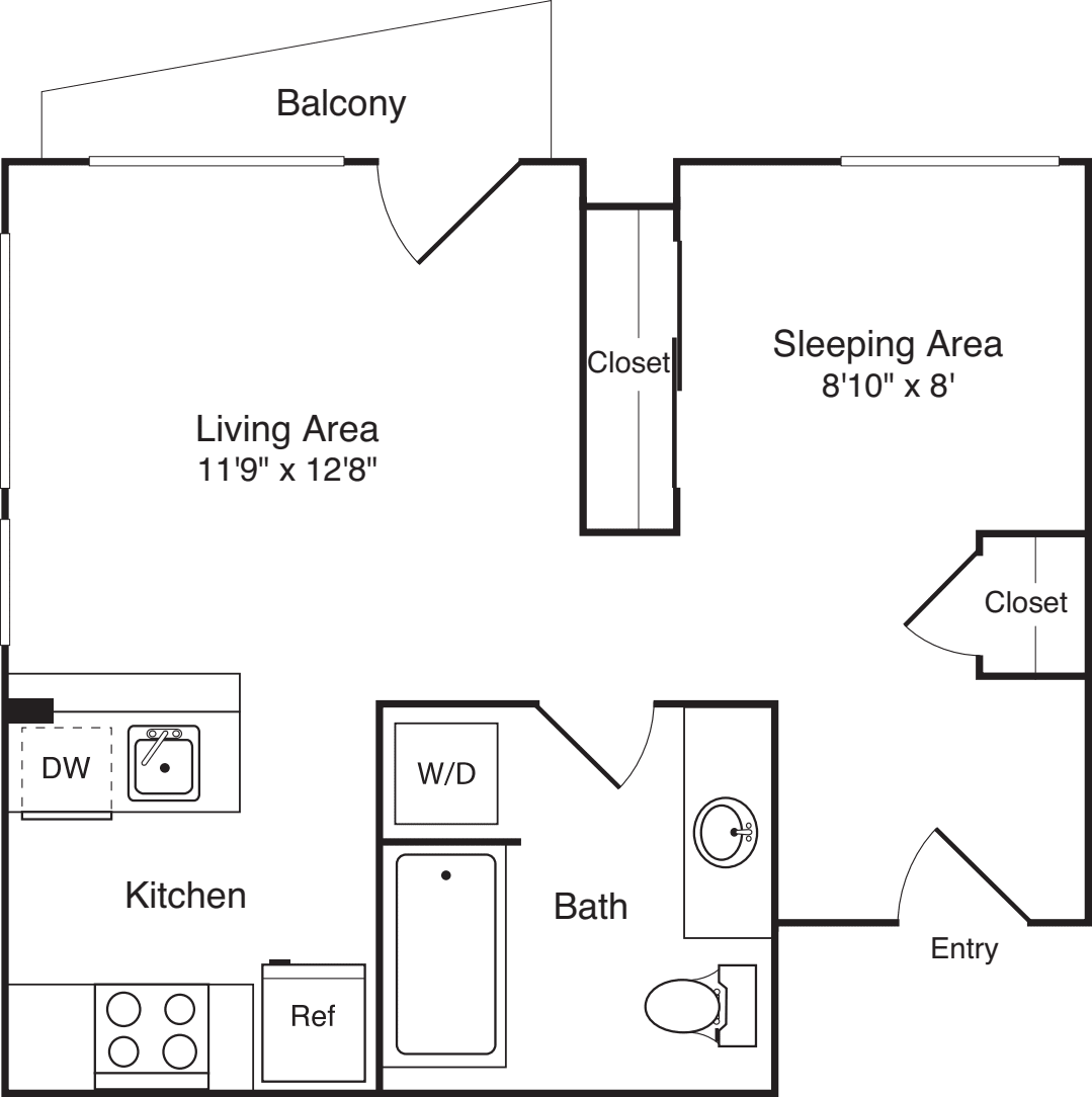 Open 1 Bedroom A floorplan
