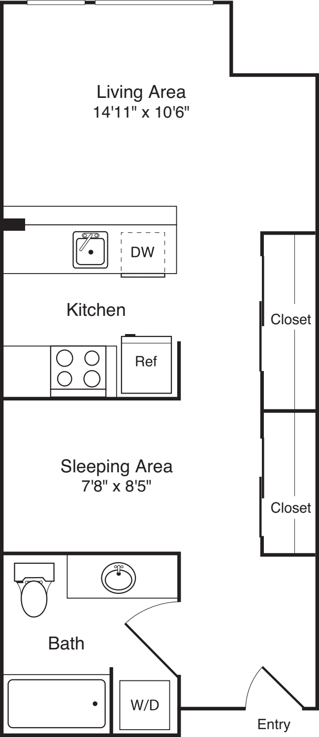 Open 1 Bedroom B floorplan