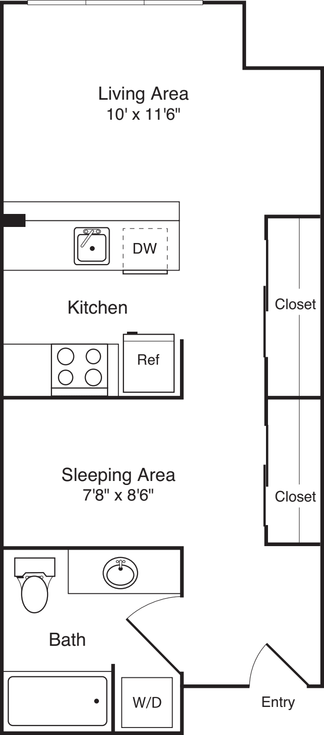 Open 1 Bedroom D floorplan