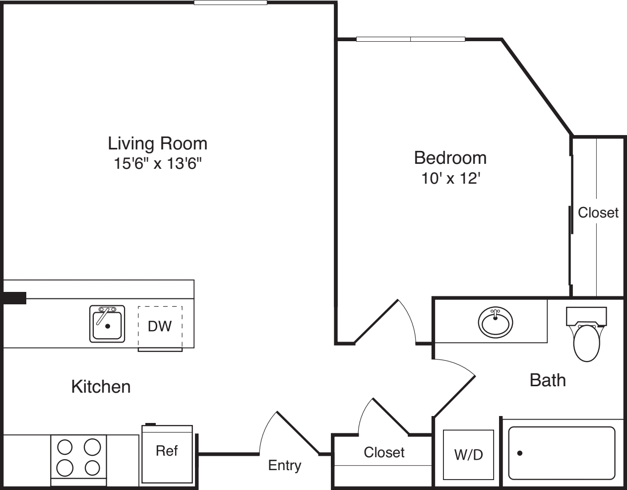 1 Bedroom C no balcony floorplan