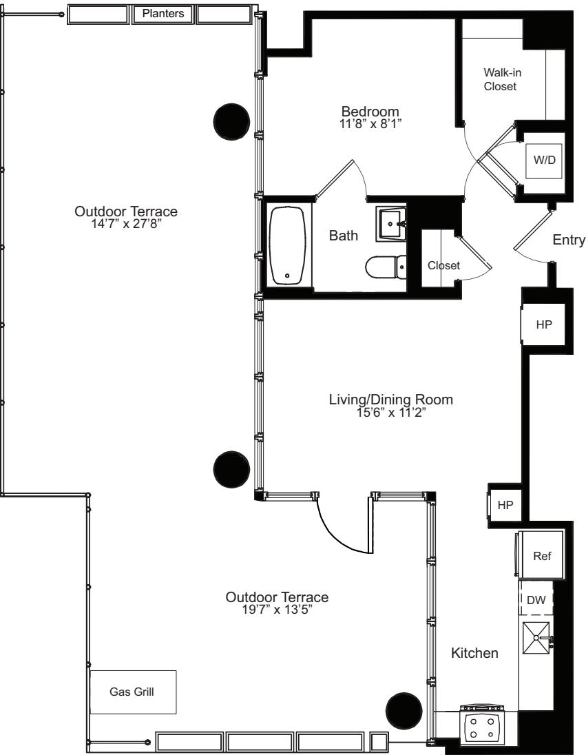 One Bedroom B 14 with Terrace floorplan