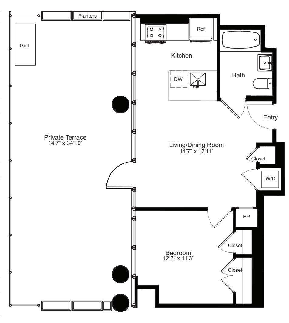 One Bedroom C 14 with Terrace floorplan