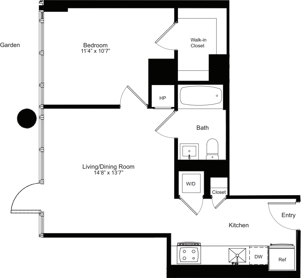 One Bedroom L 1 with Garden Access floorplan