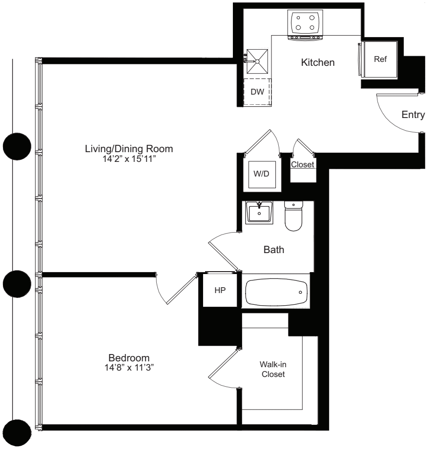 One Bedroom K 3-12 floorplan