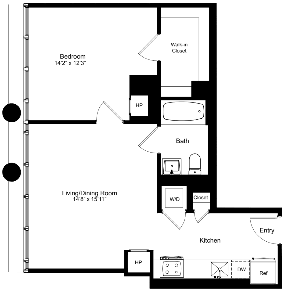 One Bedroom L 13 floorplan
