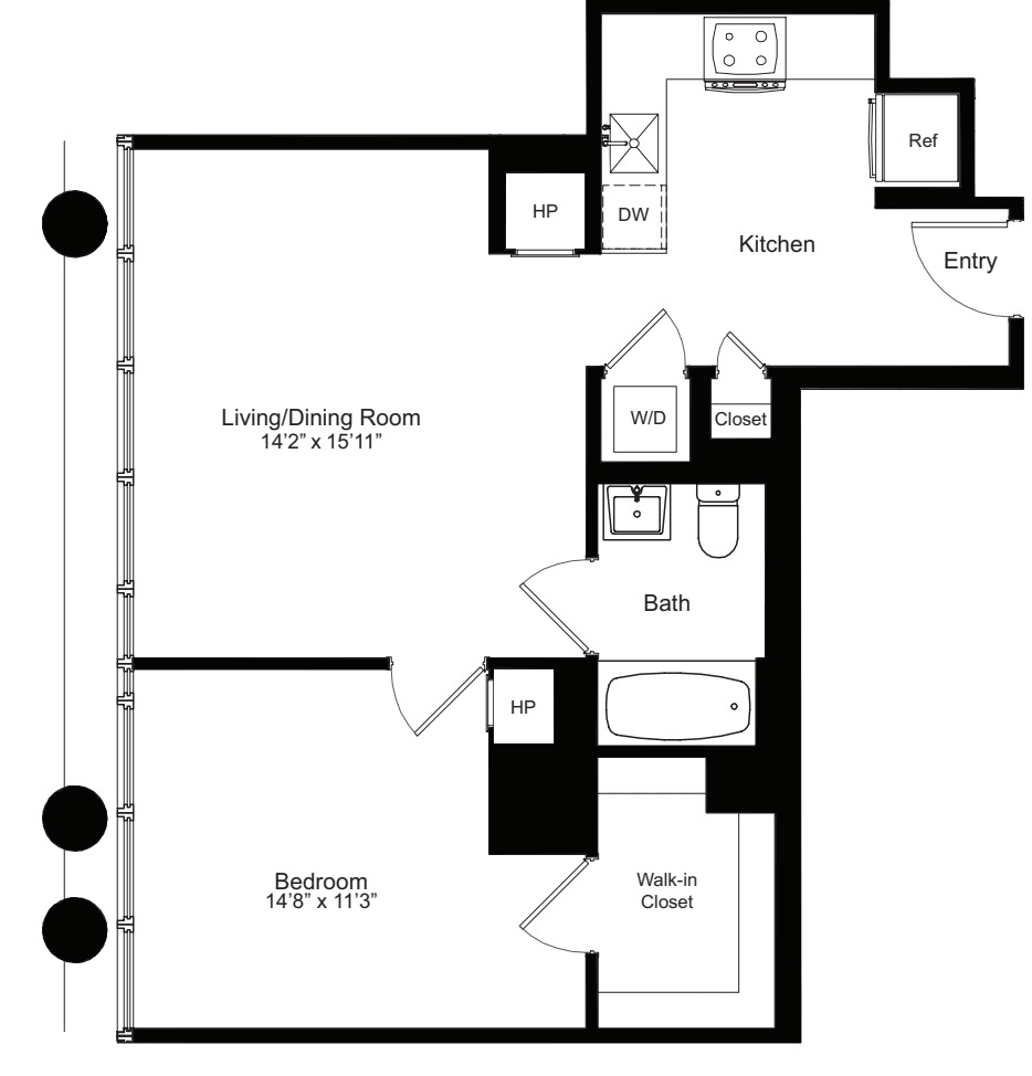 One Bedroom K 13 floorplan