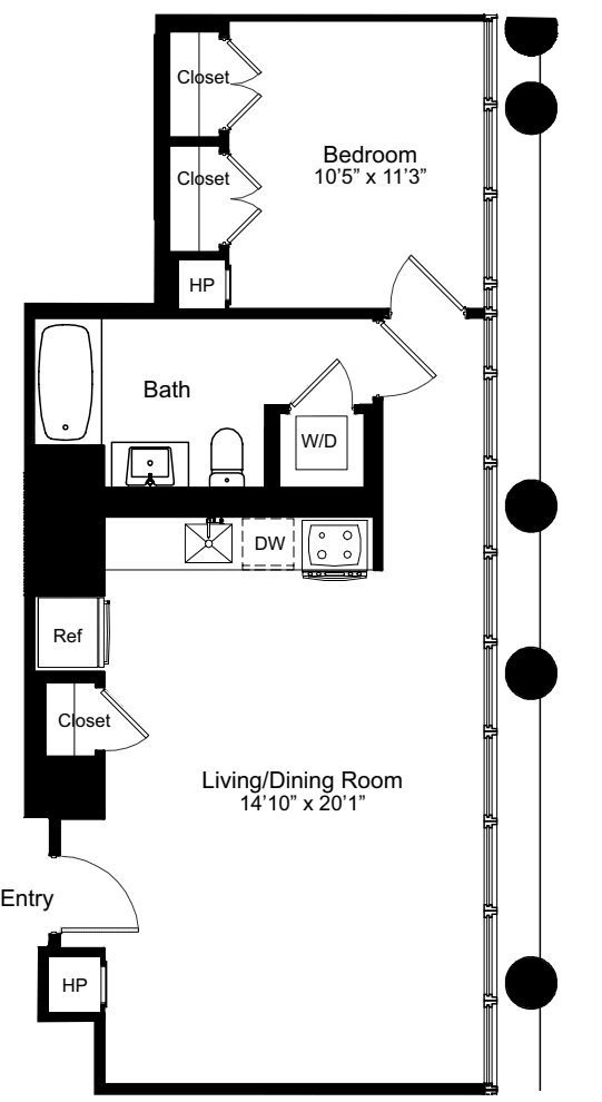 One Bedroom H 15-18 floorplan