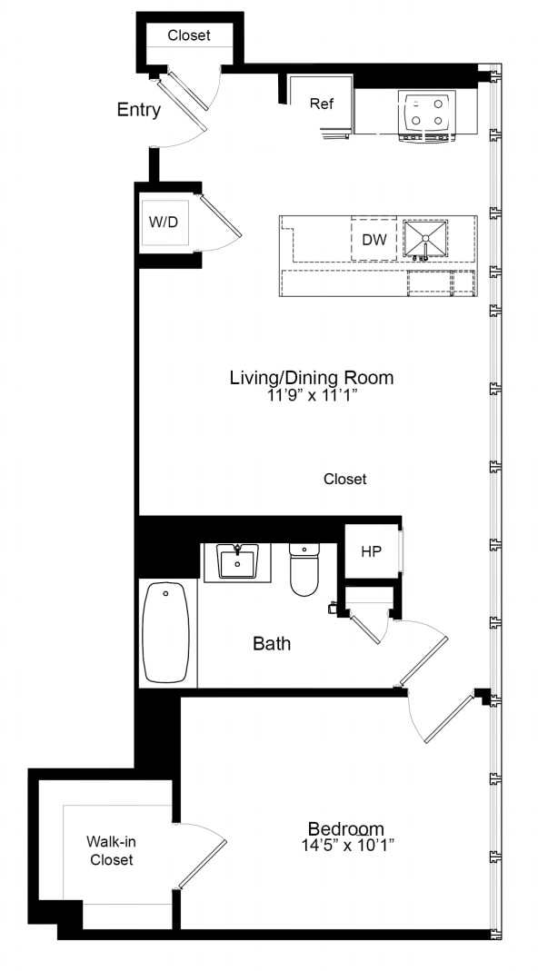 One Bedroom F 19 floorplan