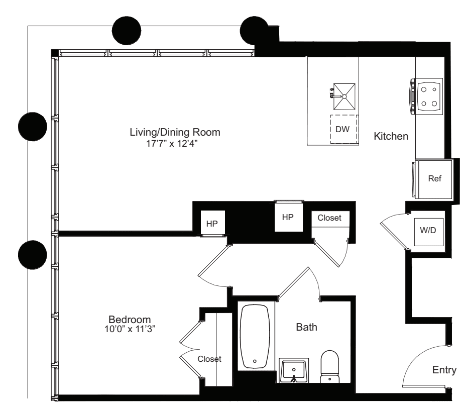 One Bedroom H 13 floorplan