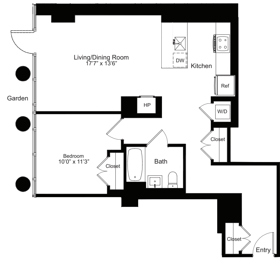 One Bedroom A 1 with Garden Access floorplan