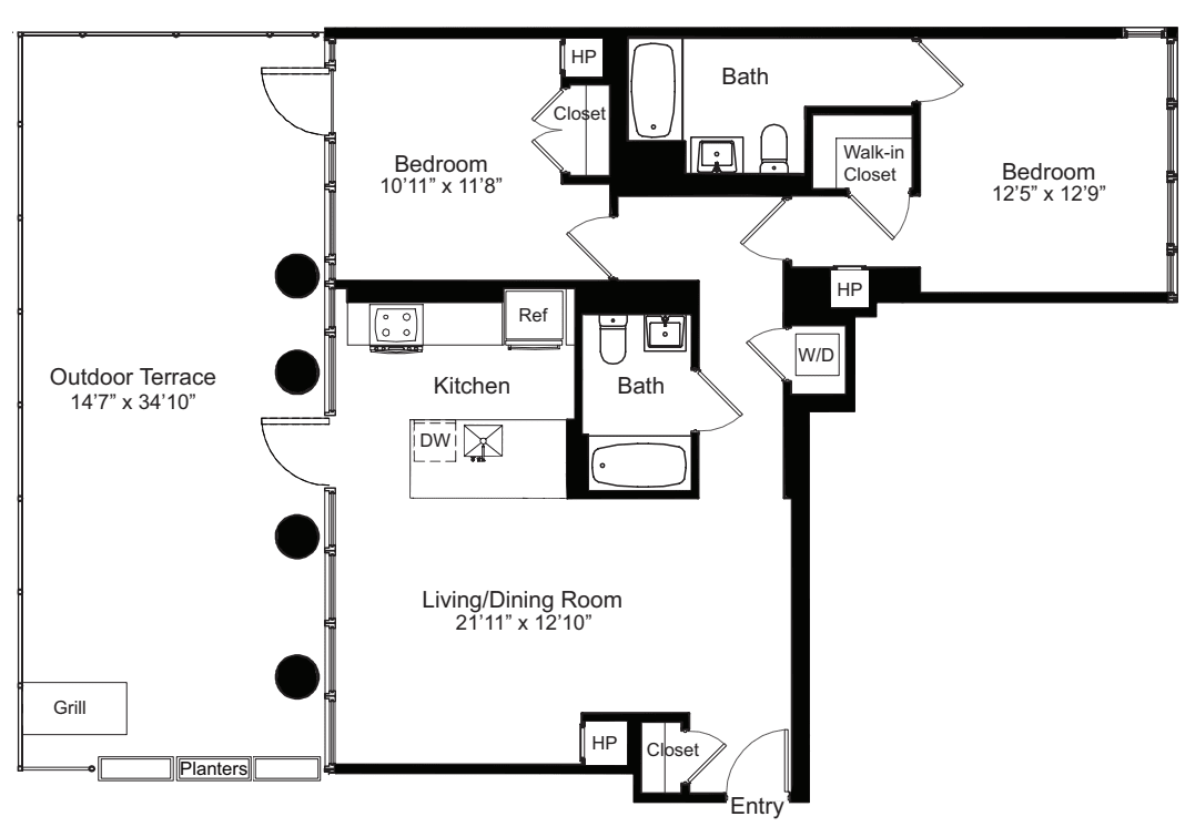 Two Bedroom D 14 with Terrace floorplan